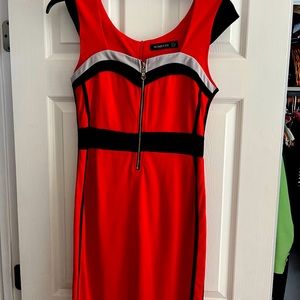 Red cap sleeve body con dress